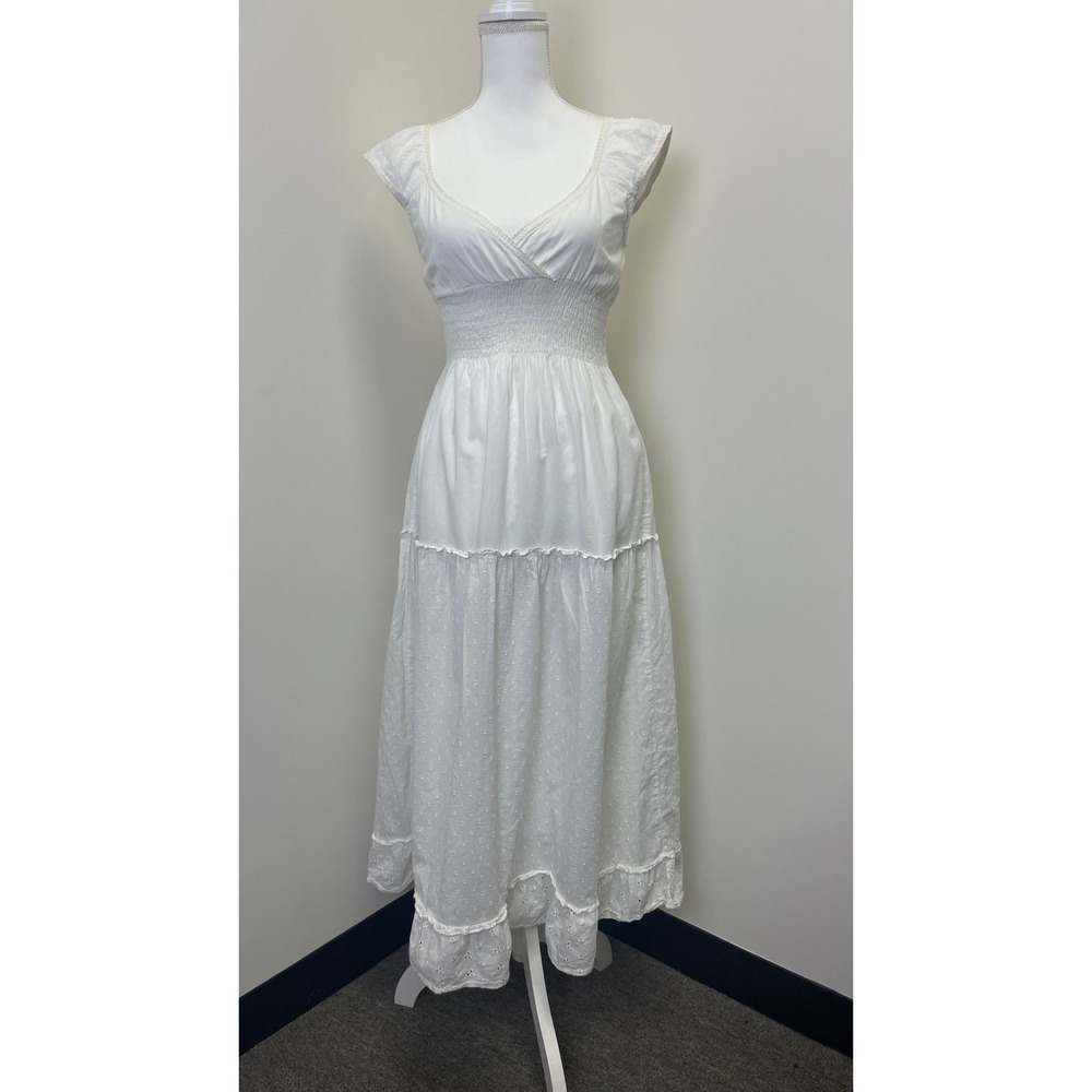 Y2K Speed Control New York White Eyelet Smocked Maxi Dress S Cottagecore